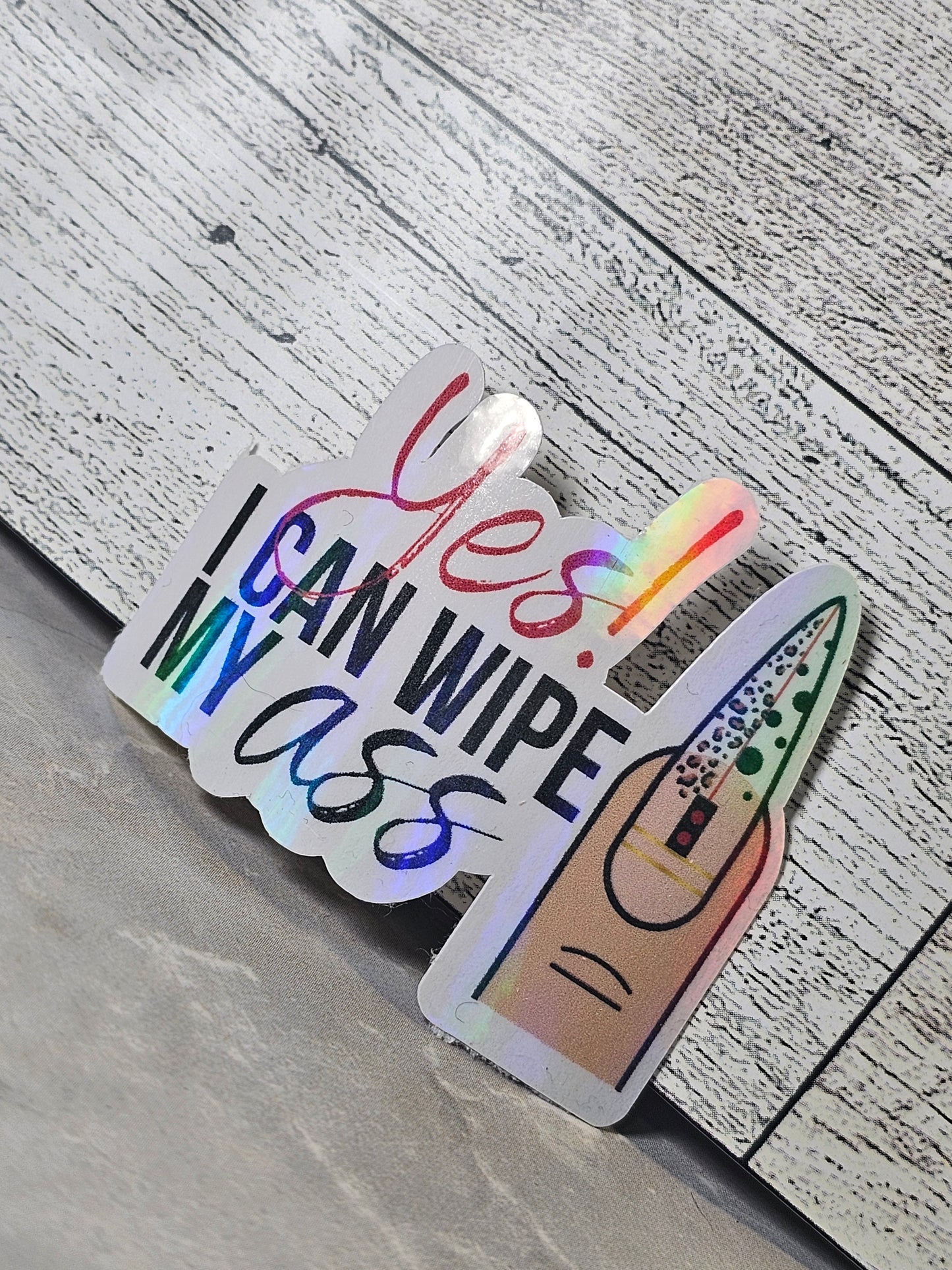 "YES I CAN WIPE...STICKER" RED