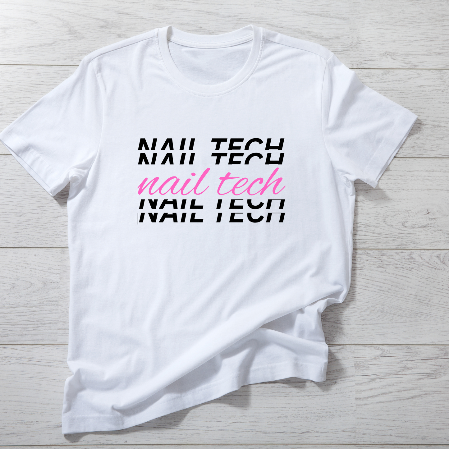 WHITE SHORT SLEEVE T-SHIRT-NAIL TECH PINK